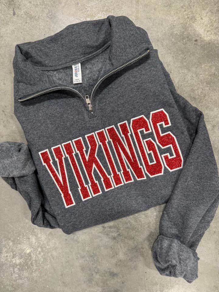 Glitter Applique Embroidered Zip Up Pullover Or Softstyle Sweatshirt