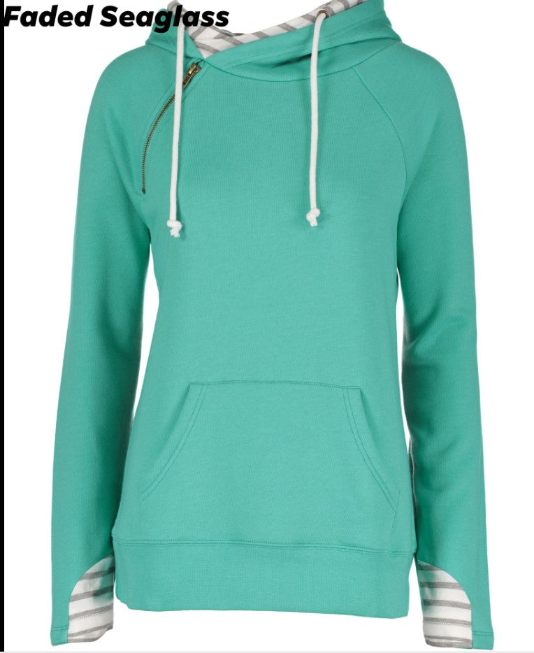 LADIES STRIPE DOUBLE HOOD PULLOVER