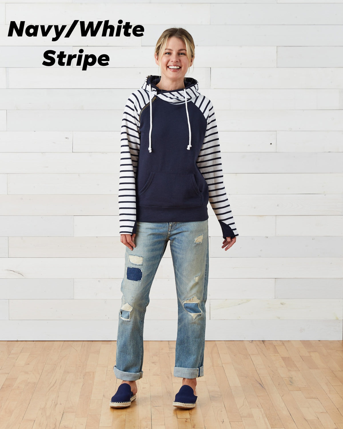 LADIES STRIPE DOUBLE HOOD PULLOVER