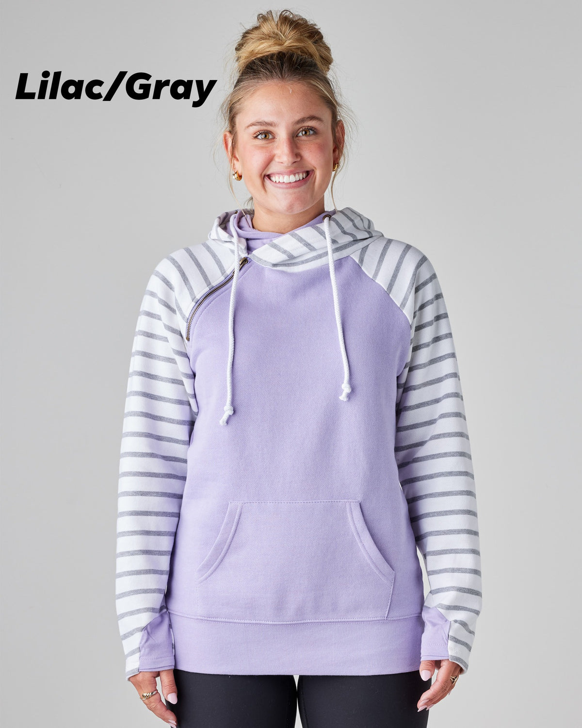 LADIES STRIPE DOUBLE HOOD PULLOVER