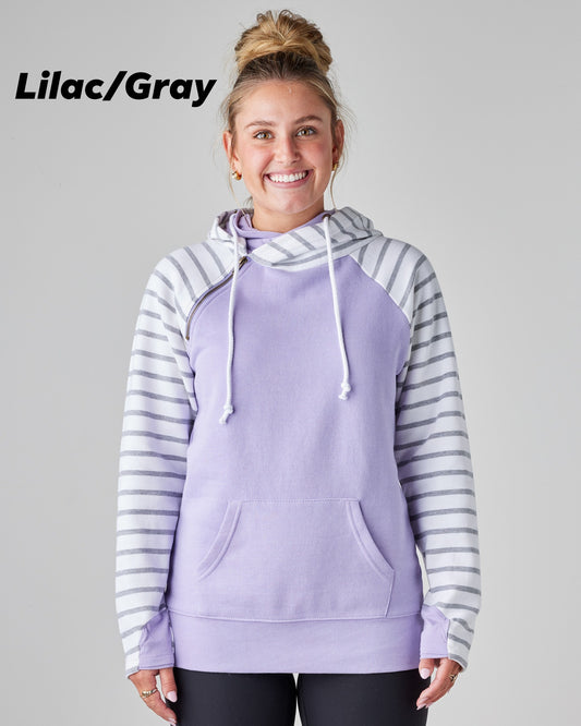 LADIES STRIPE DOUBLE HOOD PULLOVER