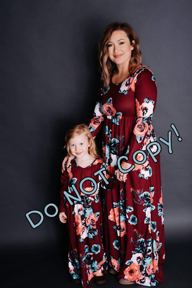 Maroon Floral Maxi (Women & Child)