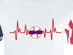 Baseball Shirt, Love of Baseball, Heartbeat Baseball, Red White Blue, USA Baseball
