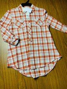 Everly Grey “Bethany” rust plaid button down
