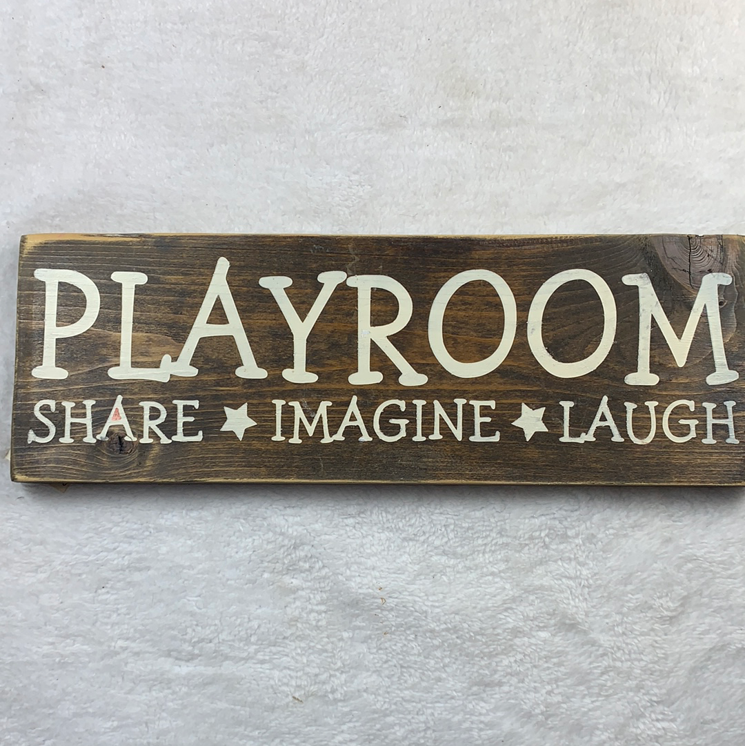 Play room share imagine laugh wood sign