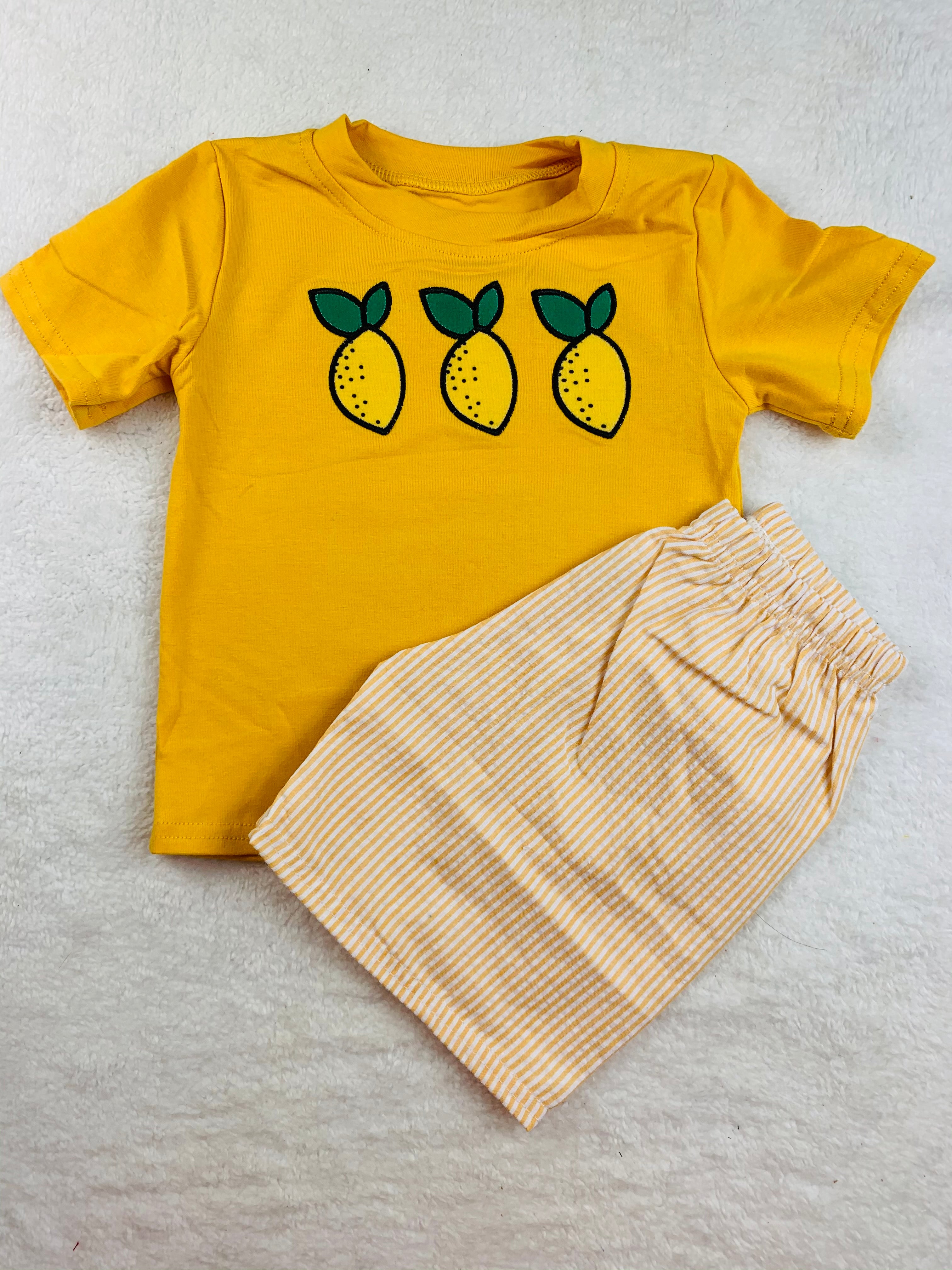 Lemons Cotton Shorts Set with Embroidered Applique